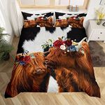 Highland Cow Duvet Cover Set, Rustic Black and White Milk Cow Fur and Chic Skin Print Comforter Cover Room Decor for Children, Farmhouse Animal Theme Bedding Sets with 2 Pillowcases, King Size