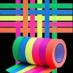 DAWRIS Fluorescent Cloth Tape, Coloured Adhesive Neon Gaffer/Spike/Fabric/Luminous Tapes Matte 6 Colors - Pink Yellow Green etc, UV Blacklight Reactive Glow in The Dark Tape for Party Decoration