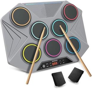 Electronic Tabletop Drum Set, Portable Digital Drum Kit 7 Velocity Sensitivity Drum Pads, LED Music Level Light, USB-MIDI Mac & PC Support, Ideal Gift for Adult and Beginners