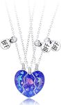 El Regalo 3 PCs BFF Best Friend Forever Split Heart Magnetic Matching Pendant Necklaces Set for Kids/Girls/Teens- Friendship Puzzle Necklaces Sets for Besties (Blue Dphphin Shell BFF)