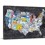 USA License Plate Map Canvas Wall A