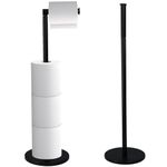 Crystals Stainless Steel Free Standing Toilet Roll Holder + Paper Stand, Toilet Roll Storage Dispenser with Matt Black Finish