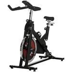 HOMCOM Indoor Exercise Bike, Stationary Bike, Cycling Machine with Adjustable Seat & Resistance, Wheels, 18kg Flywheel, Cup Holder and LCD Monitor