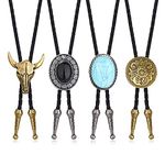 Adramata 4Pcs Bolo Tie for Men Western Cowboy Natural Tiger Eye Leather Necktie Halloween Costume Accessories for Men Women