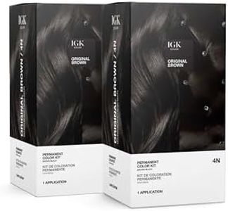 IGK Permanent Hair Color Kit | 4N Original Brown - Brown Black | 100% Gray Color Coverage + Strengthen + Shine | Ammonia Free