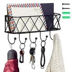 BELLE VOUS Key Holder for Wall with 5 Hooks - Wall-Mounted Letter Holder 28x12.5x7.3cm - Rustic Metal Wire Mesh Key Hanger Shelf for Home, Entryway, Hallway, Living Room or Mudroom