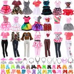 28 PCS Doll Clothes and Accessories Set, 3 Dresses 3 Fashion Clothes 10 Shoes 12 Jewelry Accessories, Summer Fashion Outfits Girls Birthday Gifts Compatible with Barbie 11.5 Inch Dolls(Random Style)