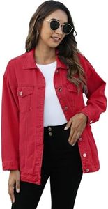 Omoone Women's Oversized Mid Long Denim Jacket Jean Biker Coat(0199-Red-M)