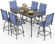 MFSTUDIO Patio Bar Set of 7 with 1 Heavy Duty Metal Slat Bar Table with 6 Pieces Sling Outdoor Bar Height Stool, Navy Blue