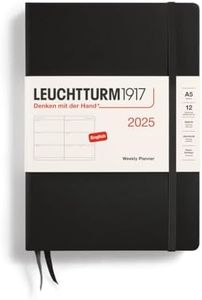 LEUCHTTURM1917 370768 Weekly Planner 2025, Medium A5 Hardcover - 12 Month Planner, Lined - Black, English
