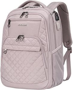 KROSER Travel Laptop Backpack 17 Inch Large Computer Backpack Water-Repellent Daypack with USB Charging Port & Headphone Interface RFID Pockets for Work/Business/College/Men/Women Dusty Pink(Quilted)