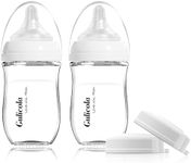 Gulicola Natural Glass Baby Bottle for Breastfeeding Babies, Newborn Anti-Colic Bottle Set with Slow Flow Nipple, 0-3 Months, 5 oz, 2 Pack - White