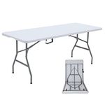 Lakhow 180CZ Folding Table 6 Foot Plastic Folding Table Indoor & Outdoor for Picnic, BBQ, Party, with Powder Coated Steel Legs and Built in Carry Handle