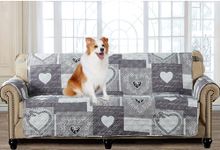 Brilliant Sunshine Grey Heart Love Patchwork Couch Cover, Quilted Large Sofa Slipcover, 70" Seat Width, Slip Resistant Furniture Protector, 2" Strap, Washable Couch Cover for Pets, Kids, Dogs, Grey