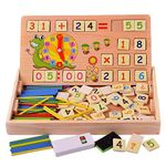 WISHKEY 2 In 1 Double Sided Multi Functional Digital Computing Learning Box,Montessori Early Teaching Educational Toy- Multi Color, Kid