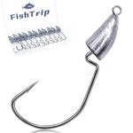 FishTrip Bullet Jig Head Weighted Hooks,10pcs Texas Rigs EWG Hooks for Bass Fishing Saltwater 1/8 oz