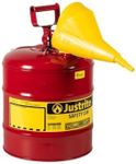 Justrite 7150110 5 Gallon, 11.75" OD x 16.875" H Galvanized Steel Type I Red Safety Can with Funnel, 5.0 gallon