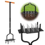 Lawn Aerator Tool, 40 Inch Heavy Duty Manual Lawn Aerator, 16 Iron Spikes Metal & 4 Hollow Slots, Upgraded Exhaust Loosening 2-in-1,Garden Cleaning Hand Tool for Yard, Revives Lawn Health