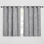 NICETOWN Short Window Curtains 54 Inch Long - Blackout Curtain 2 Panels Light Blocking Foil Silver Printed Curtains for Bedroom, Basement, 46 Inches Wide, Silver Grey