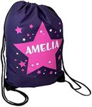 Personalised Kids Purple And Pink Stars Theme Drawstring Swimming, School, PE Bag For Girls And Boys PURPLE BAG