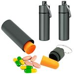 3 Packs Aluminum Waterproof Pill Holder, EFFIET Pillbox Case Fob Medicine Bottle Drug Holder Compact Container Keychain Nitroglycerin Pill Bottle Case with Bonus Earplug Ear Plugs (Matt Finished)