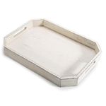 MyGift Rustic Whitewashed Wood Serving Tray with Cut-out Handles and Angled Edges