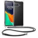 kwmobile Crossbody Case Compatible with Google Pixel 9a Case - Clear TPU Phone Cover w/Lanyard Cord Strap - Grey/Transparent
