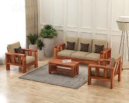 SAAMENIA FURNITURES Solid Sheeesham Wooden 6 Seater Sofa Set for Living Room Furniture - Teak Finish (3+2+1)