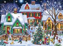 Neighborhood Christmas Jigsaw Puzzle 1000 Piece by Vermont Christmas Company - Fully Interlocking & Randomly Shaped Pieces - 26 5/8" x 19 1/4"