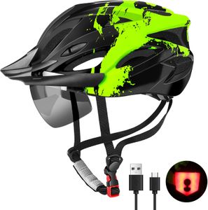 Adult Bike Helmet with LED Light, Magnetic Goggle Visor – Adjustable 57-62cm