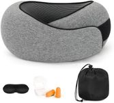 Purecas 360° Memory Foam Travel Pillow for Adults | Adjustable Neck Support for Long Flights, Train & Car Journeys | Includes Carry Case, Eye Mask & Ear Plugs for Complete Travel Comfort(Light Grey)