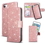 QLTYPRI Case for iPhone 6 Plus 6S Plus, Premium PU Leather Rubber Silicone Bumper Credit Card Holder Cash Pocket Magnetic Detachable Wallet Case Cover for iPhone 6 Plus 6S Plus - Rose Gold