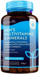 Multivitamines et minéraux pour hommes - 25 vitamines et minéraux actifs essentiels, avec la racine de maca et le ginseng panax - 180 comprimés végans - Fabriqué par Nutravita