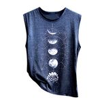 Lazzboy Women Women's Tank Top Moon Cycle/Cat/Fox/Feather Sleeveless Round Neck Vest Camis Size 8-16 Loose Blouse Shirt(Xl(14),Navy-Moon)