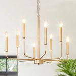 Gold Chandeliers, 8-Light Modern Dining Room Light Fixtures, Rustic Candle Hanging Pendant Light for Living Room Entryway Foyer Bedroom Kitchen