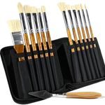 GACDR Oil Paint Brush Set, 12 Pieces Versatile Hog Bristle Paint Brushes for Oil Acrylic Painting with Palette Knife and Pop-Up Carring Case…