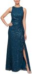 Alex Evenings Women's Long Sleeveless Mother of The Bride Dress W/Cascade Ruffle & Front Slit, (Petite and Regular Sizes), Deep Teal, 16 Petite