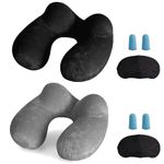 LUZWAY Inflatable Travel Pillow Neck Pillow Kits Ergonomic Soft Velvet Washable Pillowcase with Ear Plug and Eye Mask, Lightweight Sleeping Rest Cushion for Airplane, Car, and Train（2 pack）