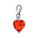 Quiges 925 Sterling Silver Crystal Red Heart Cubic Zirconia Lobster Clasp Charm Clip on Pendant