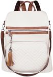 Cortelay Backpack Purse for Women Leather Ladies Fashion Designer Travel Convertible Shoulder Bag with Tassels, Off White With Brown Quilted, Large, Tote Backpacks