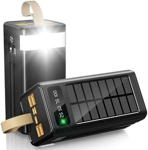 Feidyns 80000mAh Solar Battery Charger, 35W Fast Charging Solar Power Bank,Built-in USB-C/Lightning Cables for Camping,Travel,Emergencies,Tech Devices| 9-Port PD/USB-C, LED Flashlight (Black-Cable)