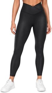 CRZ YOGA Womens Butterluxe Cross Waist Workout Leggings 25 Inches - V Cross High Waisted Gym Athletic Yoga Leggings Black Classic Small