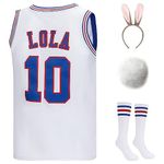 Lola #10 Bugs #1 Bunny Jerseys Halloween Costumes Set Space Movie Basketball Jersey with Headband Knee Socks, White-rabbit, Medium