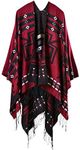 Seagoo Women Poncho Capes Shawl Cardigans Sweater Coat Oversized Blanket, Red, One Size