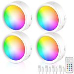LUMENBAO Rechargeable Puck Light, Dimmable LED Puck Lighting with Wireless Remote Control, 13 Colors Under Counter Lights, Changeable Closet Lamp, USB Interface Under Cabinet Lights for Kitchen 4 Pack