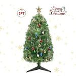 3FT Artificial Christmas Tree Premium Pine Holiday Tabletop Xmas Tree PVC & PET Artificial Small Christmas Tree for Home Office Holiday Party Decoration with Foldable Stand, Easy Assembly