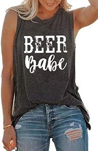 Beer Babe Tank Tee Women's Drinking Funny Letter Sleeveless Casual T-Shirt Summer Beach Tops - Grey - X-Large