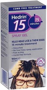 HEDRIN Headlice 15 Spray Gel | Fast Acting | Clinically Proven | Works in 15 Mns | Treats Headlice in Adults & Children | No Comb Needed |100ml