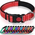 Taglory Reflective Nylon Dog Collar with Safety Buckle, Adjustable Pet Collars with Soft Neoprene Padding for Medium Dogs, Red