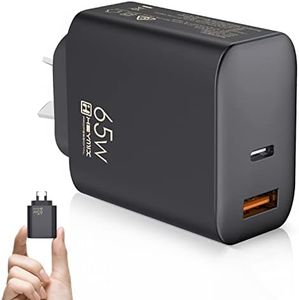 HEYMIX 65W GaN Charger, USB C Fast Charger, 60W/45W/30W/25W/20W 2-Port Wall PD Charger AU Plug Compatible with MacBook Pro/Air,Galaxy S22/S21,Dell XPS 13,Note 20/10+,iPhone 13/12,iPad,Pixel (Black)